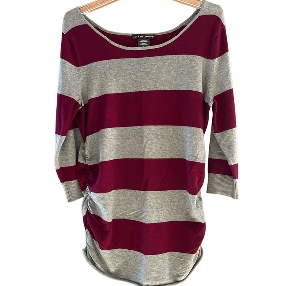 United States Sweaters ruched gray and wine color stripes size L boat neck - Picture 1 of 13